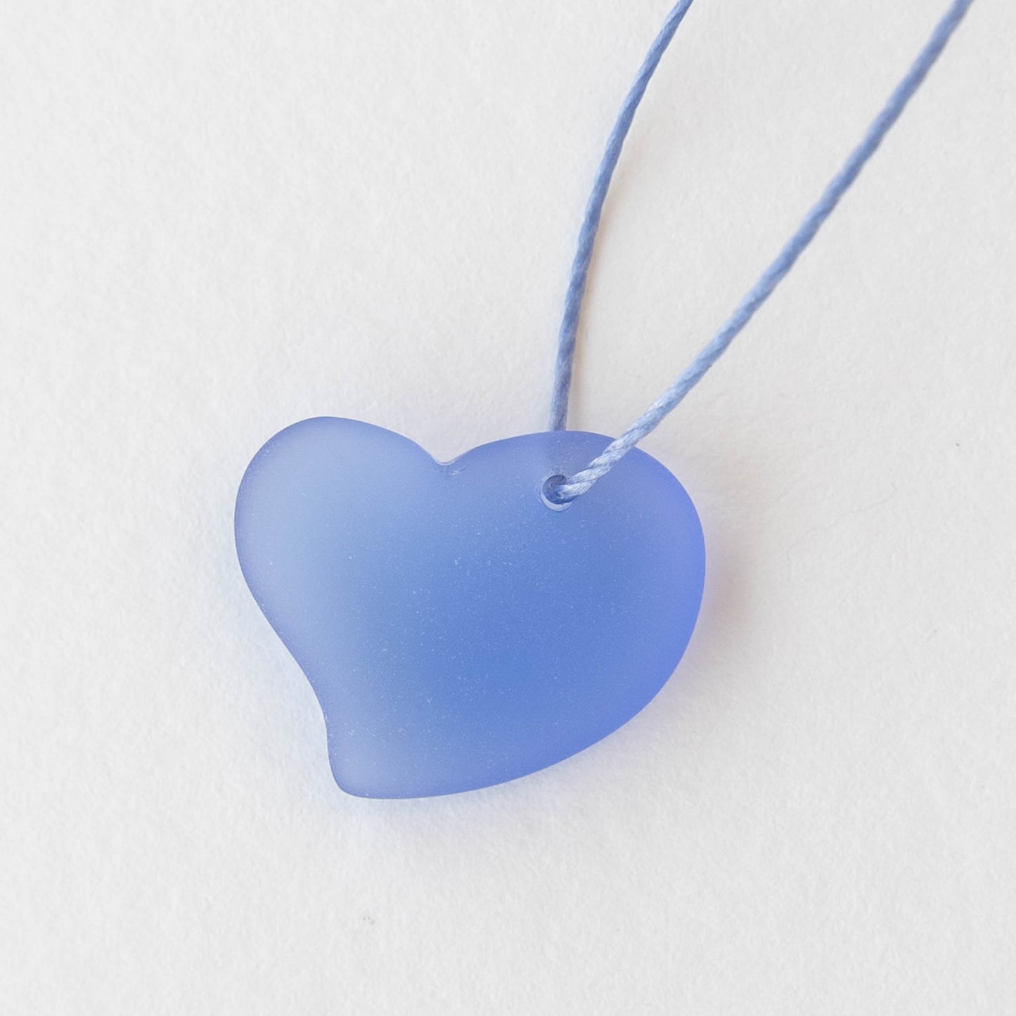 18mm Frosted Glass Hearts - Sapphire Blue - 2 Beads
