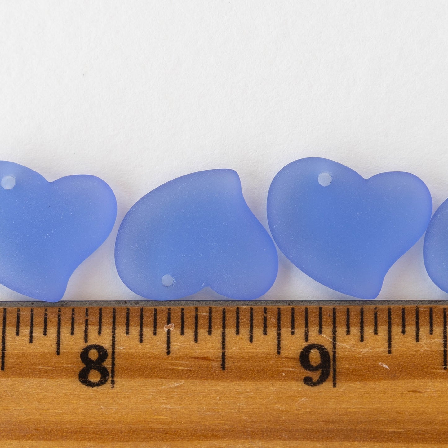 18mm Frosted Glass Hearts - Sapphire Blue - 2 Beads