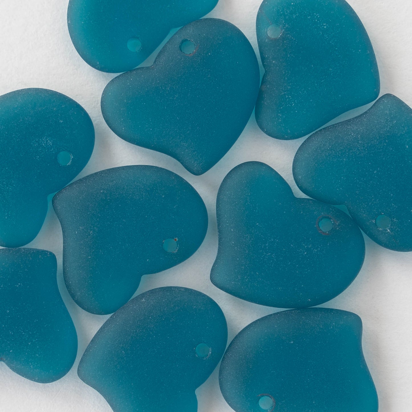 18mm Frosted Glass Hearts - Teal - 2 Beads