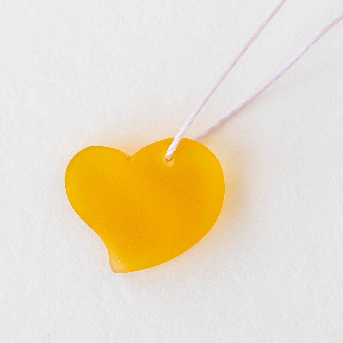 18mm Frosted Glass Hearts - Yellow - 2 Beads