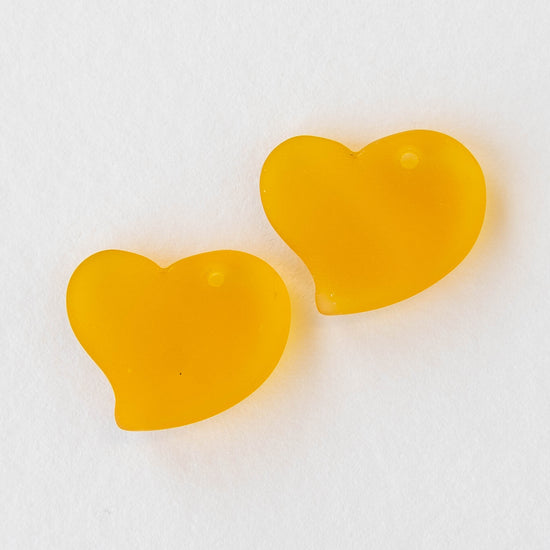 18mm Frosted Glass Hearts - Yellow - 2 Beads