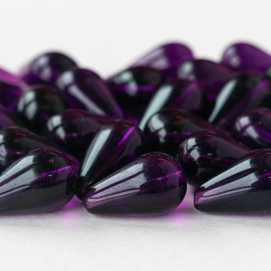 11x18mm Glass Teardrop Beads - Dark Amethyst - 20 Beads