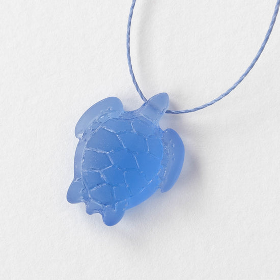 18x23mm Frosted Glass Turtle Pendant - Sapphire Blue - 4 Beads