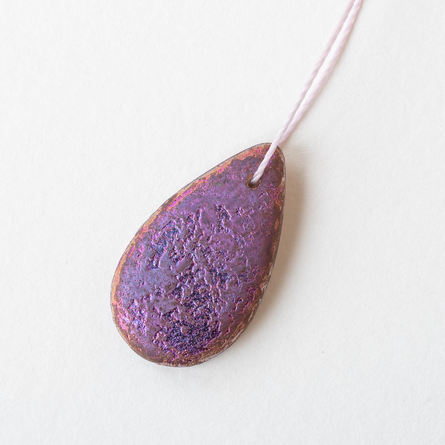 30x18mm Large Flat Glass Teardrop Beads - Etched Pink Iridescent- 10 Beads