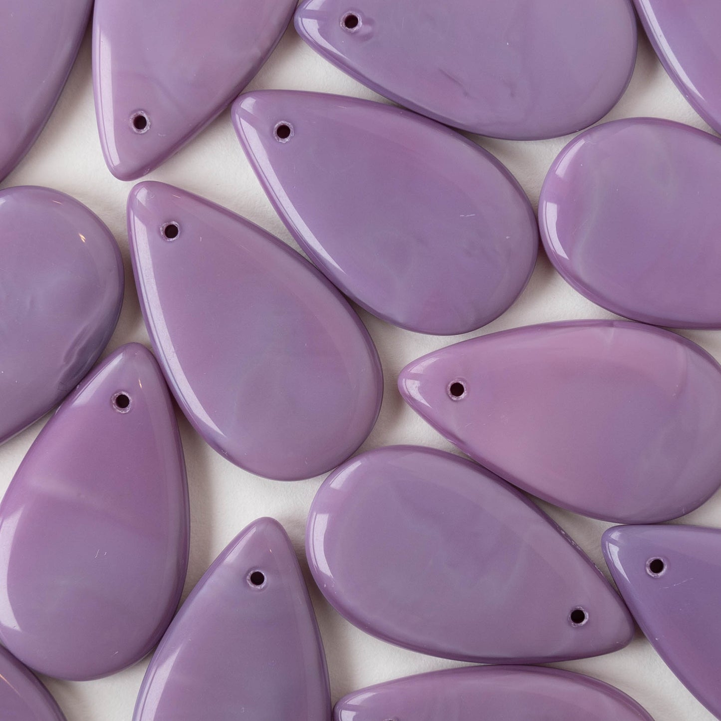 30x18mm Large Flat Teardrop Beads - Opaque Lavender Silk - 10 Beads