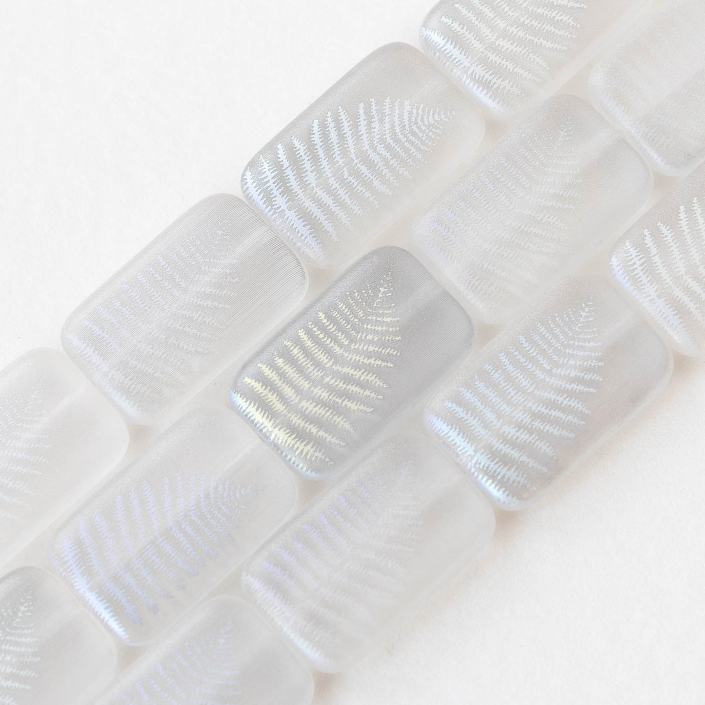 19mm Rectangle Beads - Crystal AB Fern Leaf - 2 or 6  Beads