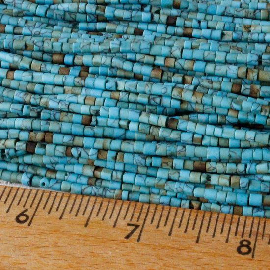 2-3mm Blue Turquoise Tube Seed Beads - 13 Inches