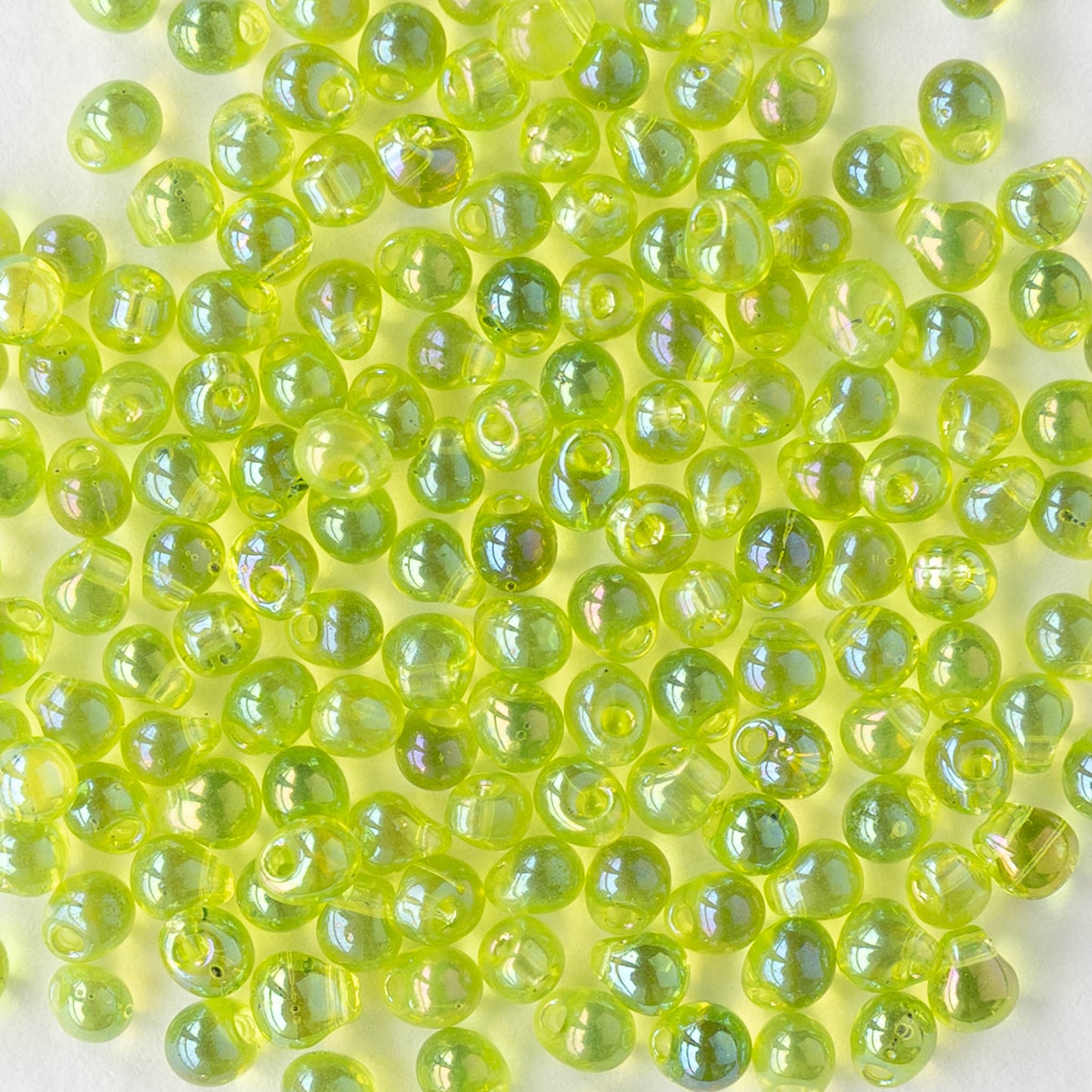2.8mm Glass Magatama Teardrop Beads - Lime AB - 10 or 20 grams