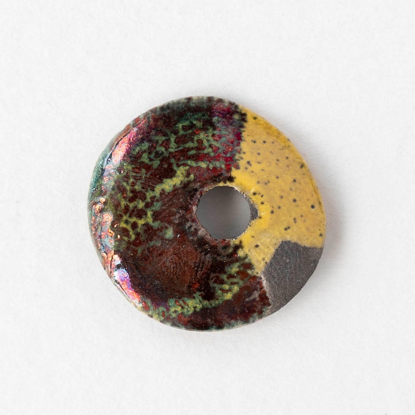20mm Ceramic Raku Disk Beads - Yellow - 1, 2, or 4 beads