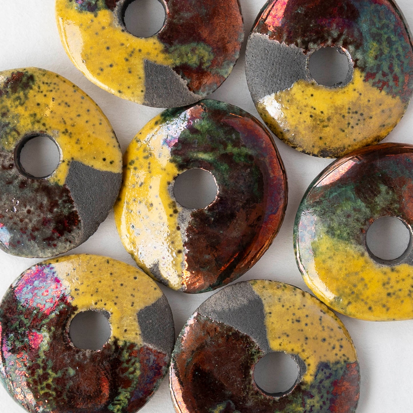 20mm Ceramic Raku Disk Beads - Yellow - 1, 2, or 4 beads