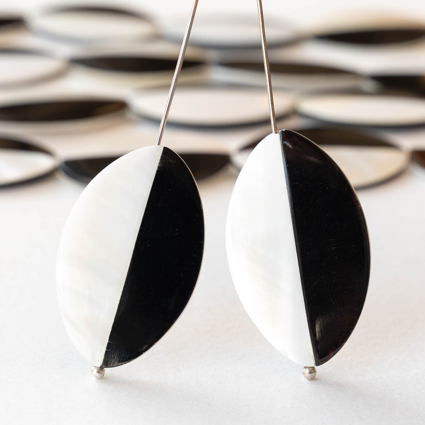 20x32mm Mother of Pearl Oval Beads - Black and White - 2 beads