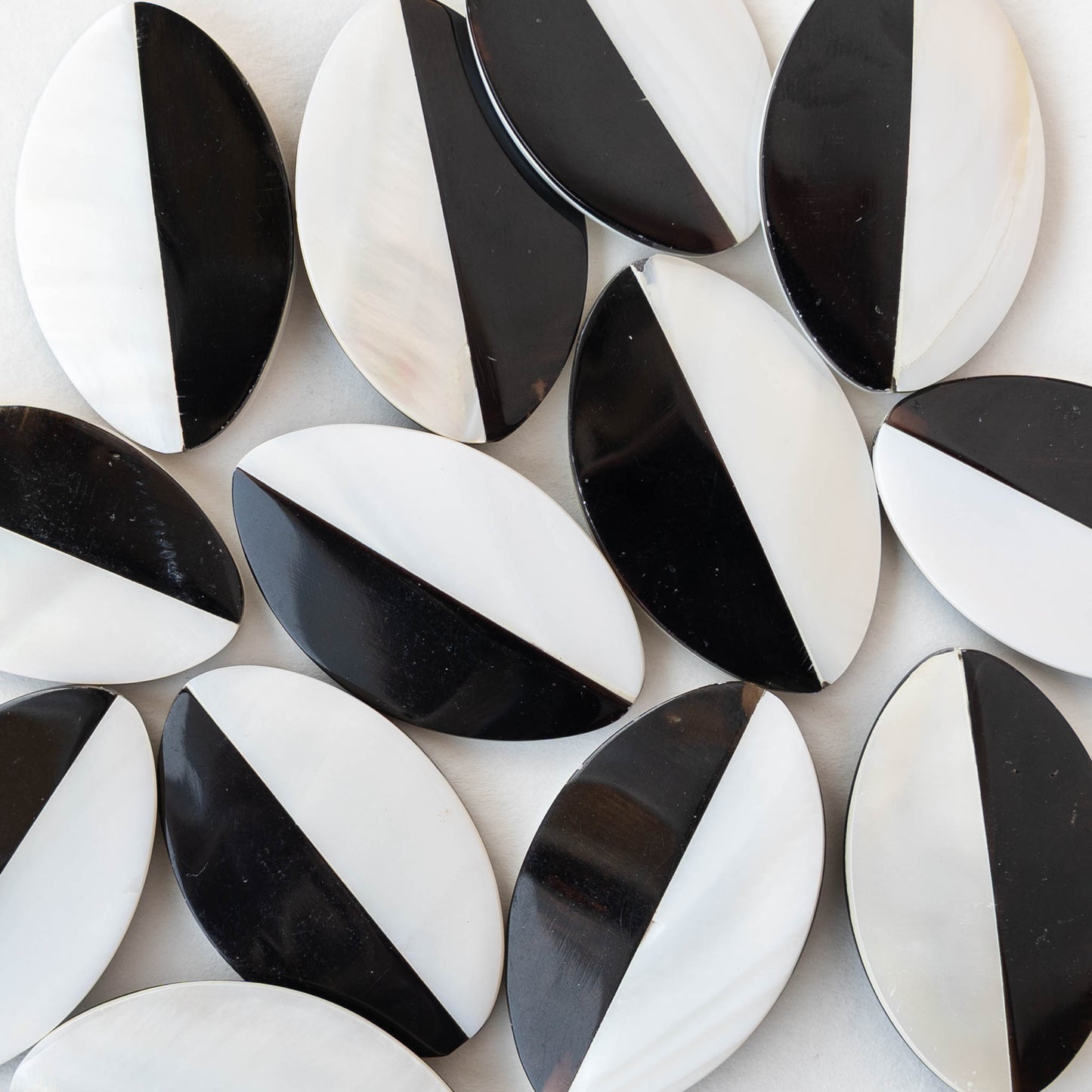 20x32mm Mother of Pearl Oval Beads - Black and White - 2 beads
