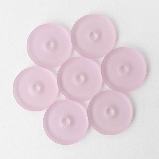 25mm Frosted Glass Donut - Pink - 4 Beads