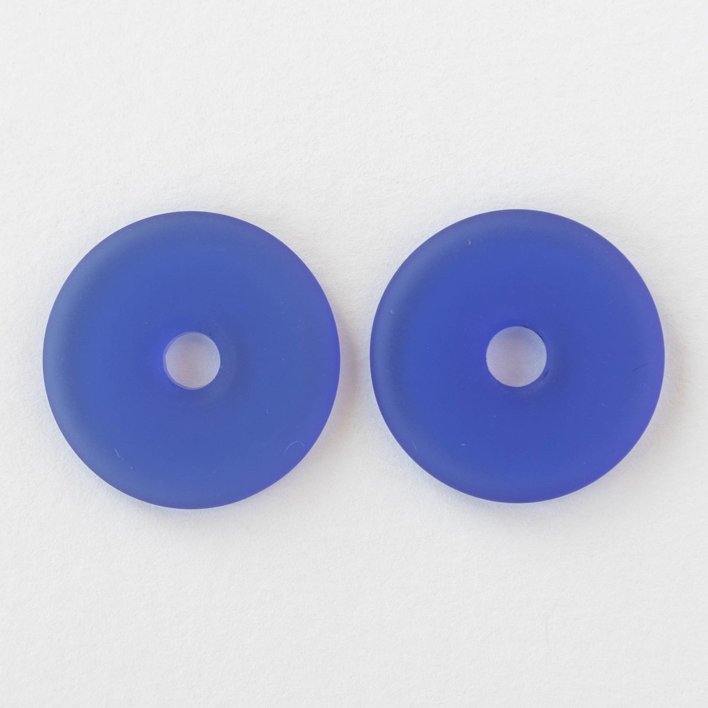 25mm Frosted Glass Donut - Royal Blue - 4 Beads