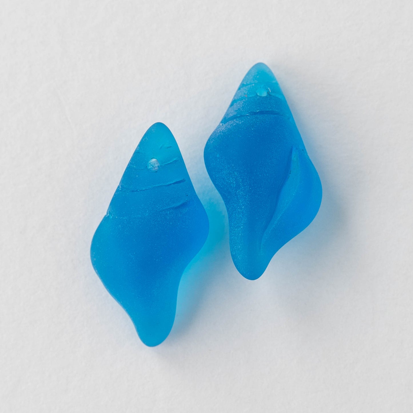 12x26mm Frosted Glass Conch Shell Beads - Aqua - 2 Beads