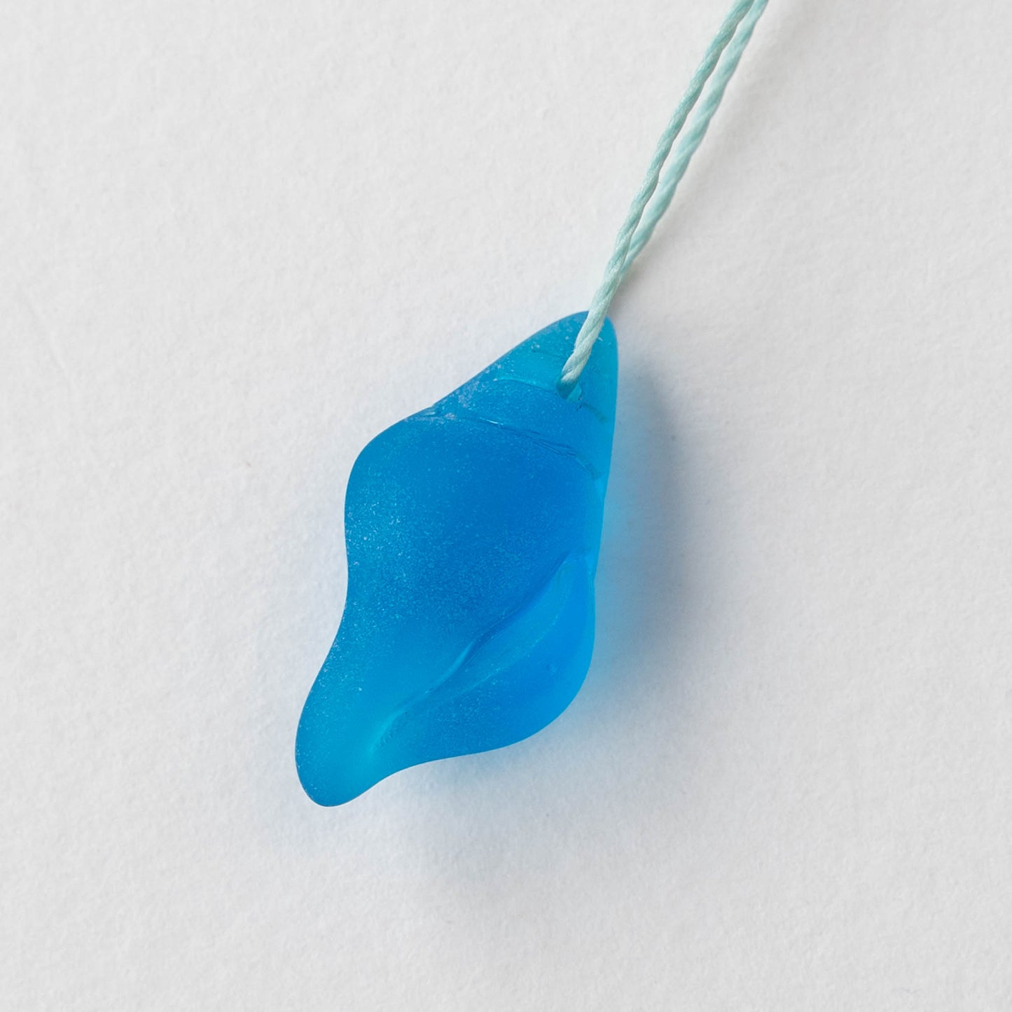 12x26mm Frosted Glass Conch Shell Beads - Aqua - 2 Beads