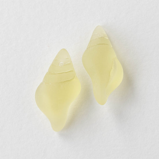 12x26mm Frosted Glass Conch Shell Beads - Lemon Chiffon Yellow - 2 Beads