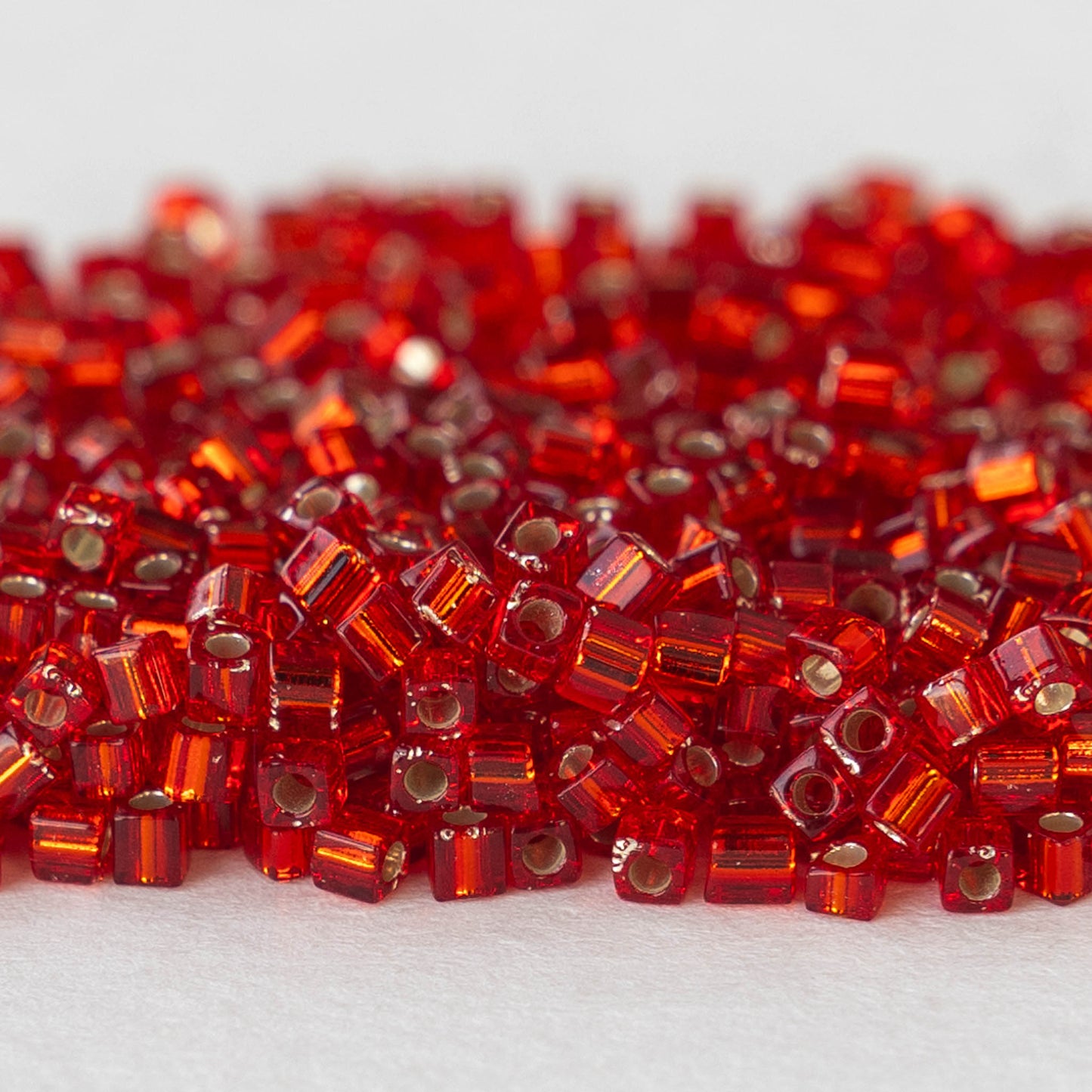 1.8mm Miyuki Cube Beads  - Silver Lined Flame Red - 10 grams