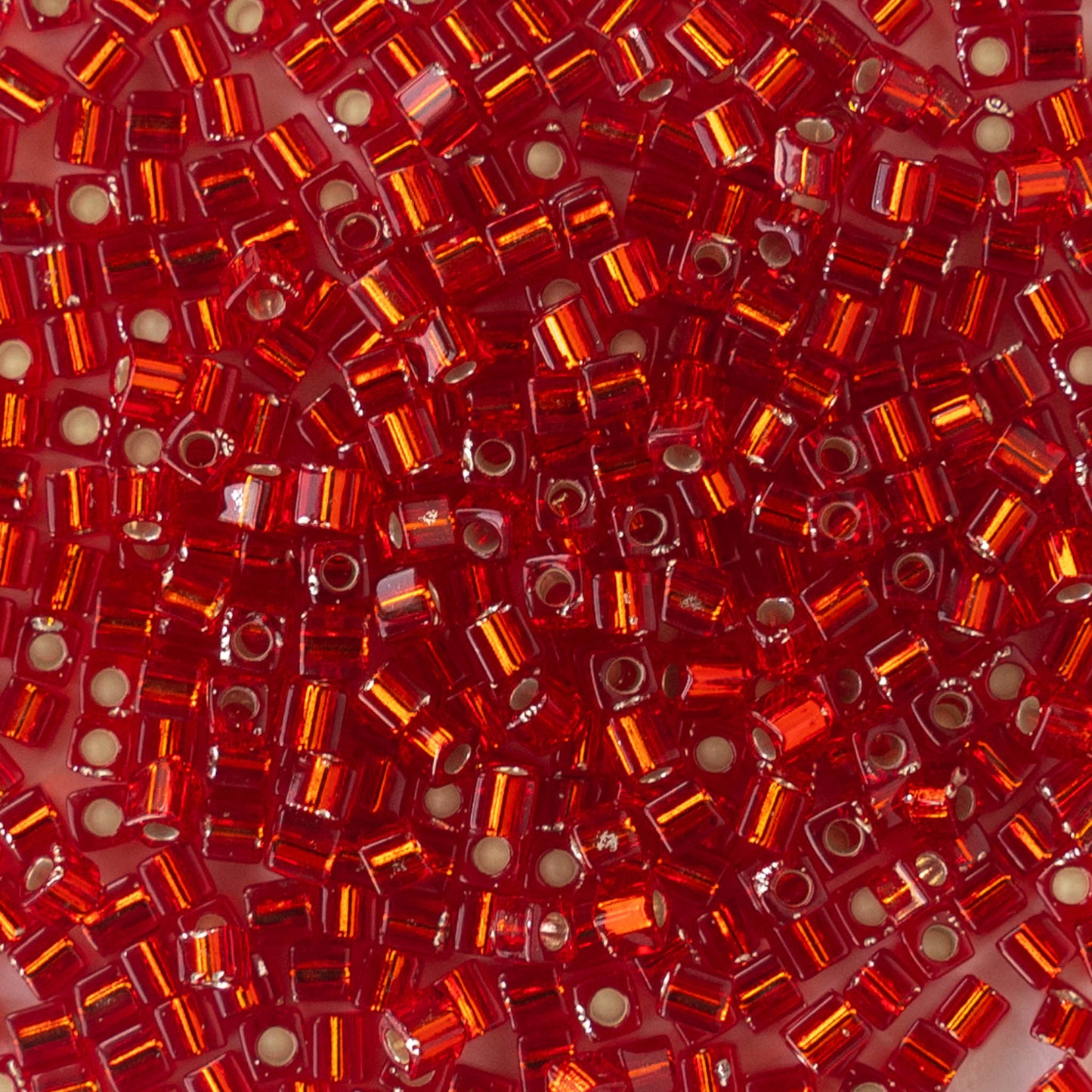 1.8mm Miyuki Cube Beads  - Silver Lined Flame Red - 10 grams