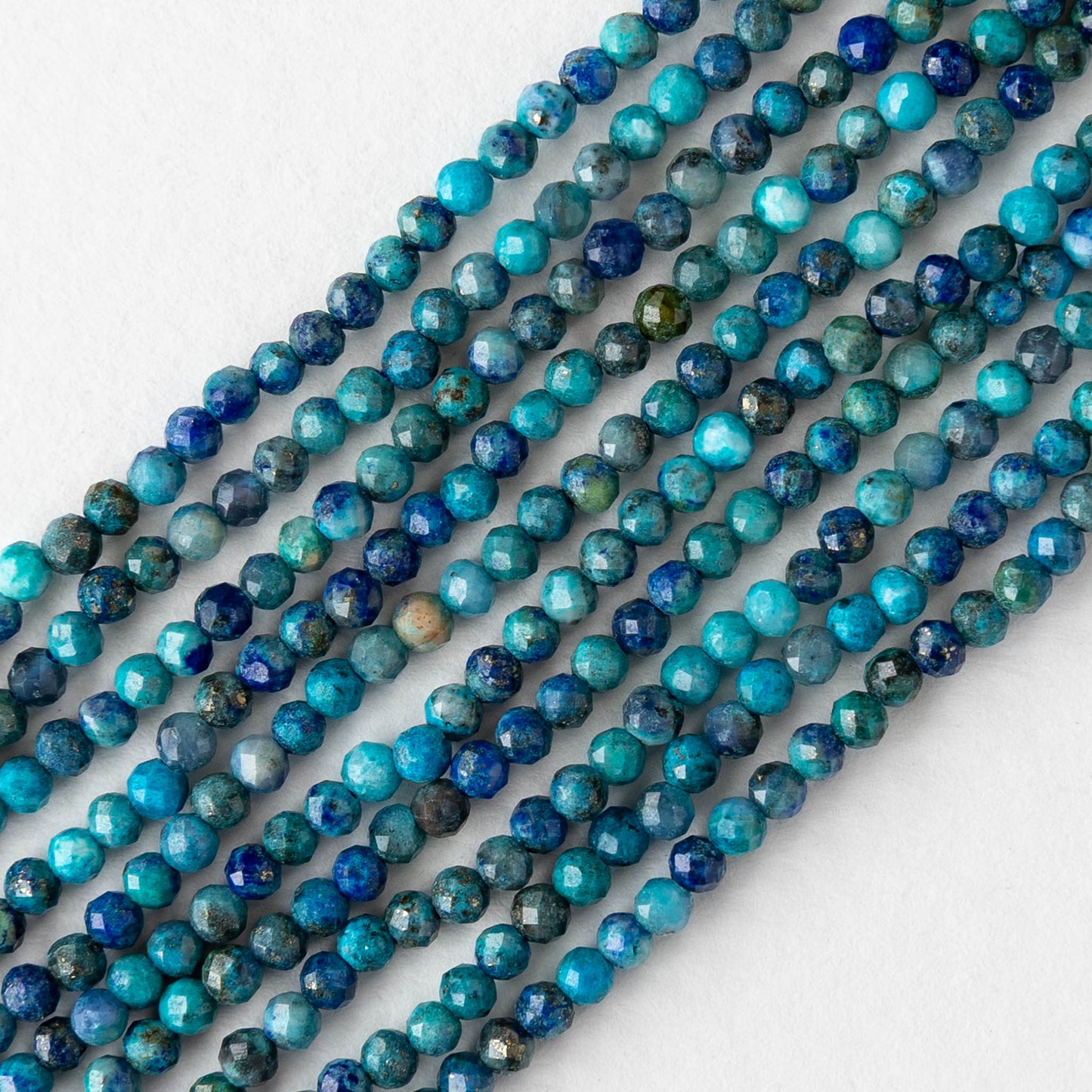 2mm Faceted Round Chrysocolla Stone Beads - Whole or Half Strand