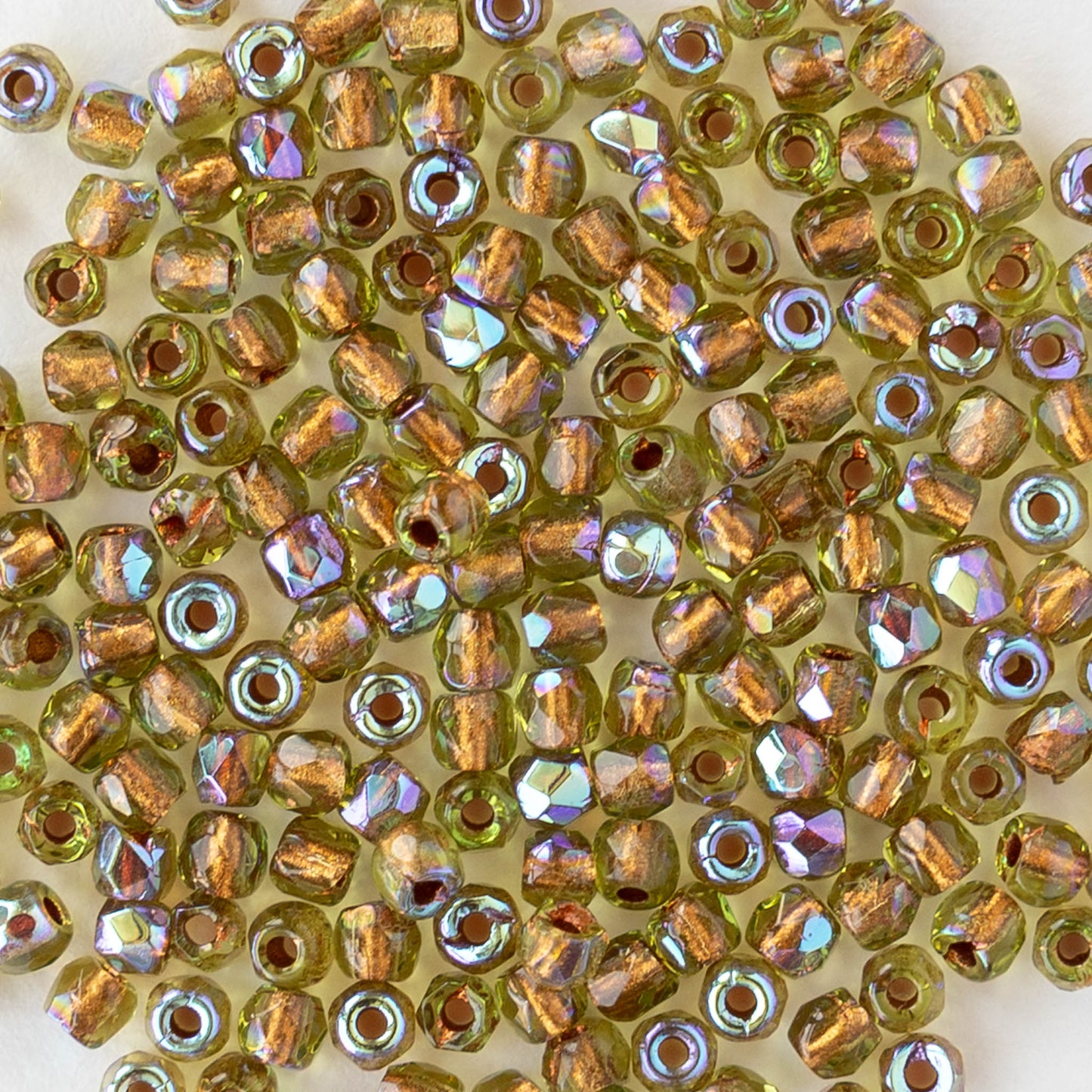 2mm Round Firepolished Beads -Copper Lined Olive AB - 50 beads