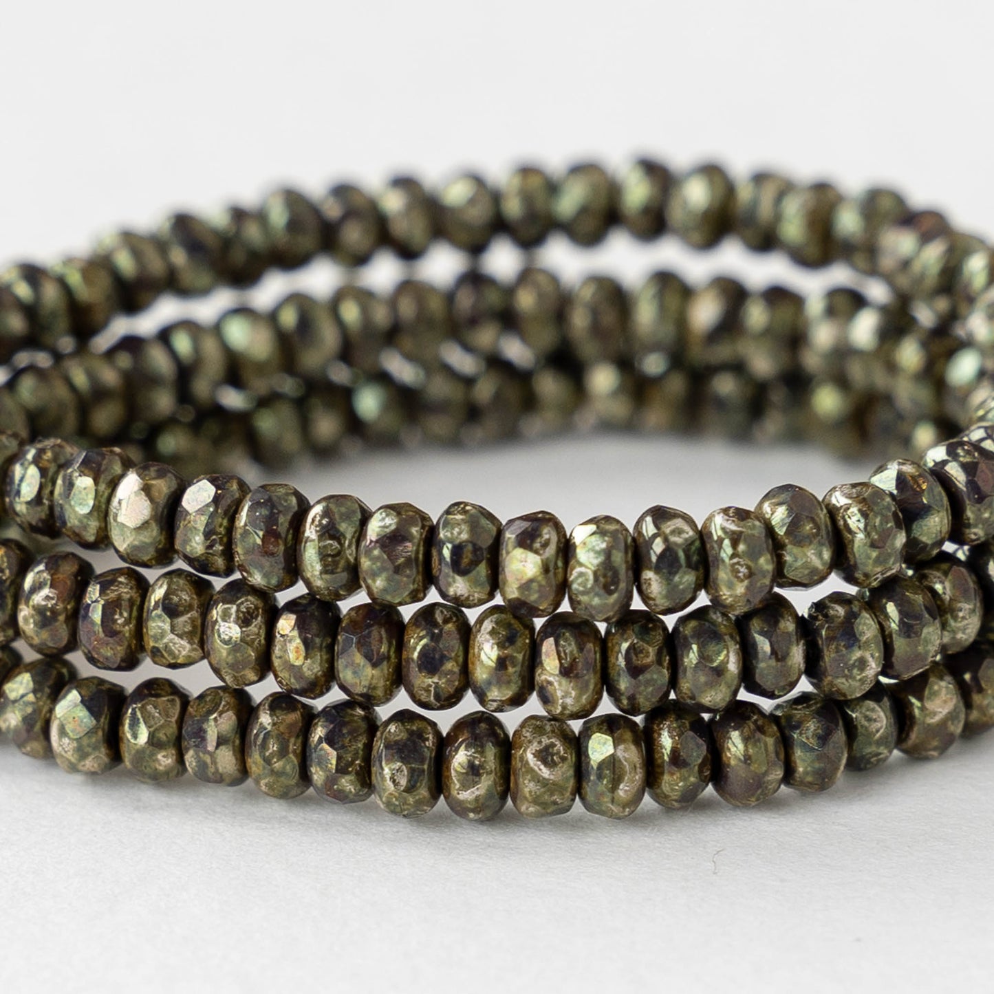 2x3mm Faceted Glass Rondelle Beads - Opaque Brown Gold Luster - 50 Beads