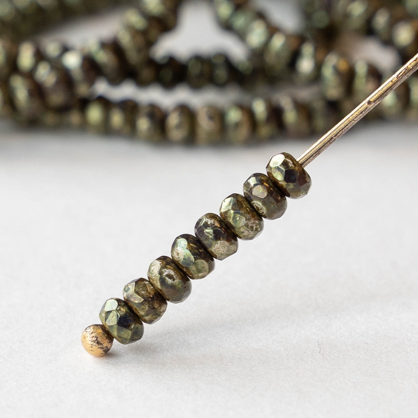 2x3mm Faceted Glass Rondelle Beads - Opaque Brown Gold Luster - 50 Beads