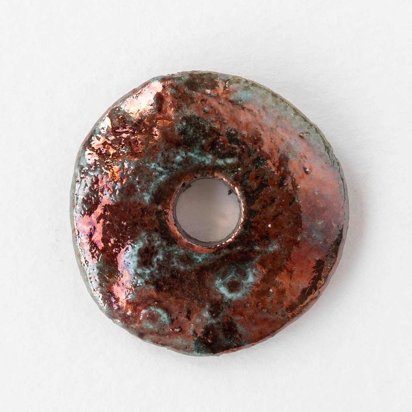 30mm Ceramic Raku Disk Beads - Iridescent Copper Patina - 1, 2, or 4 beads