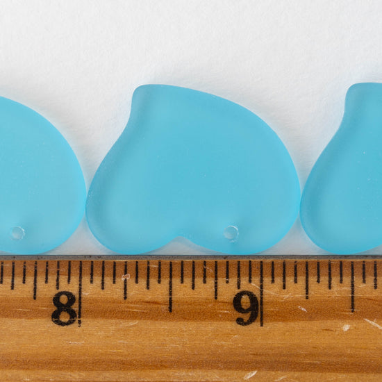 30mm Frosted Glass Hearts - Aqua Blue - 2 Beads