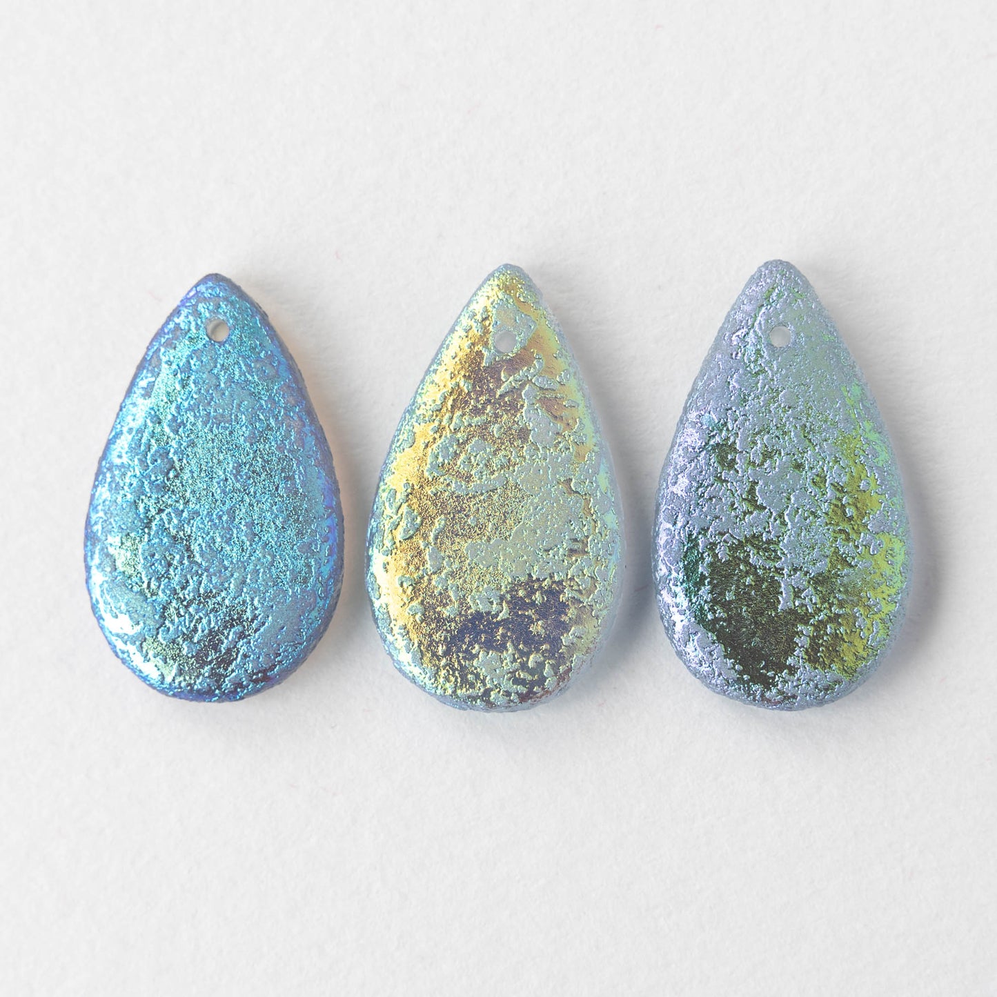 30x18mm Large Flat Teardrop Beads - Etched Lt. Blue AB - 10 Beads