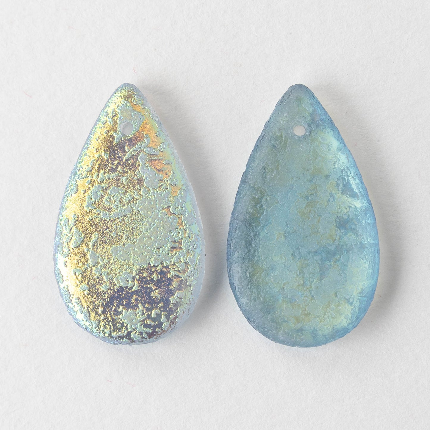 30x18mm Large Flat Teardrop Beads - Etched Lt. Blue AB - 10 Beads