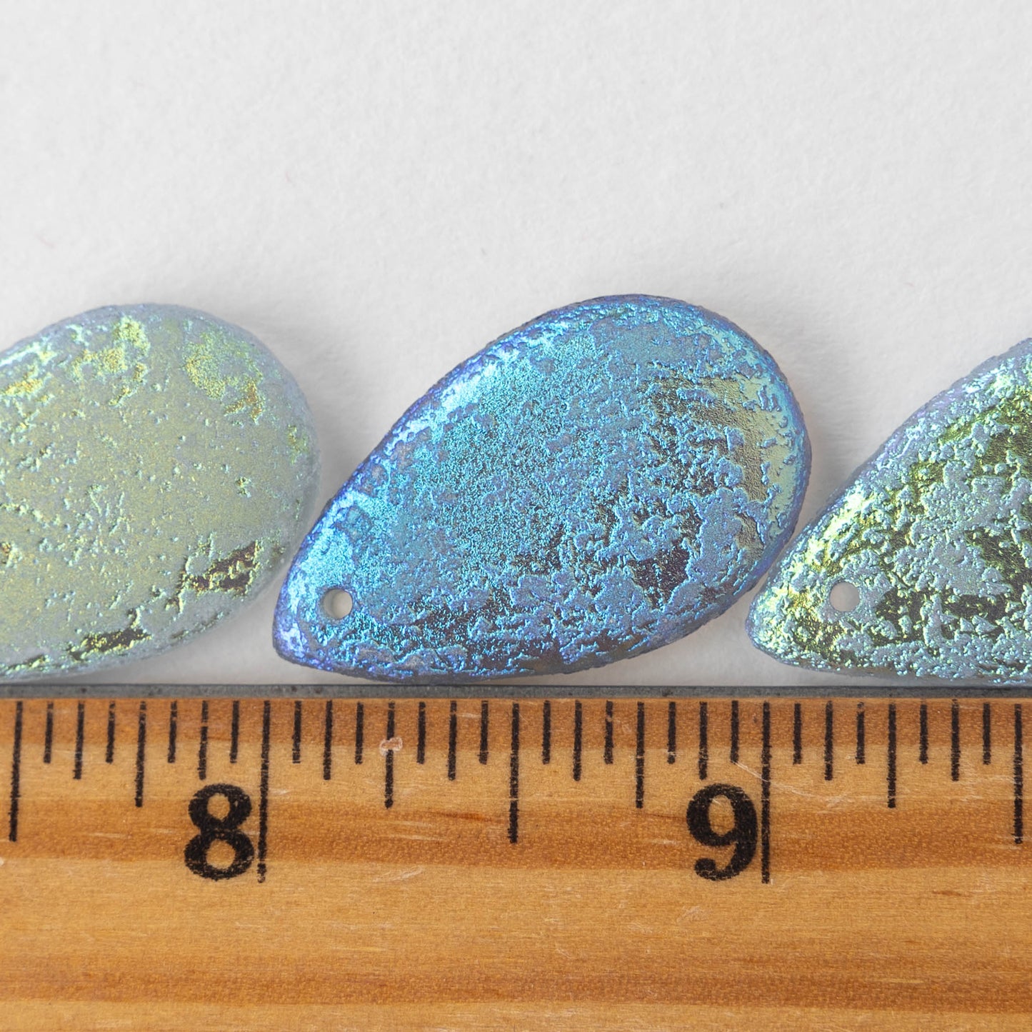 30x18mm Large Flat Teardrop Beads - Etched Lt. Blue AB - 10 Beads