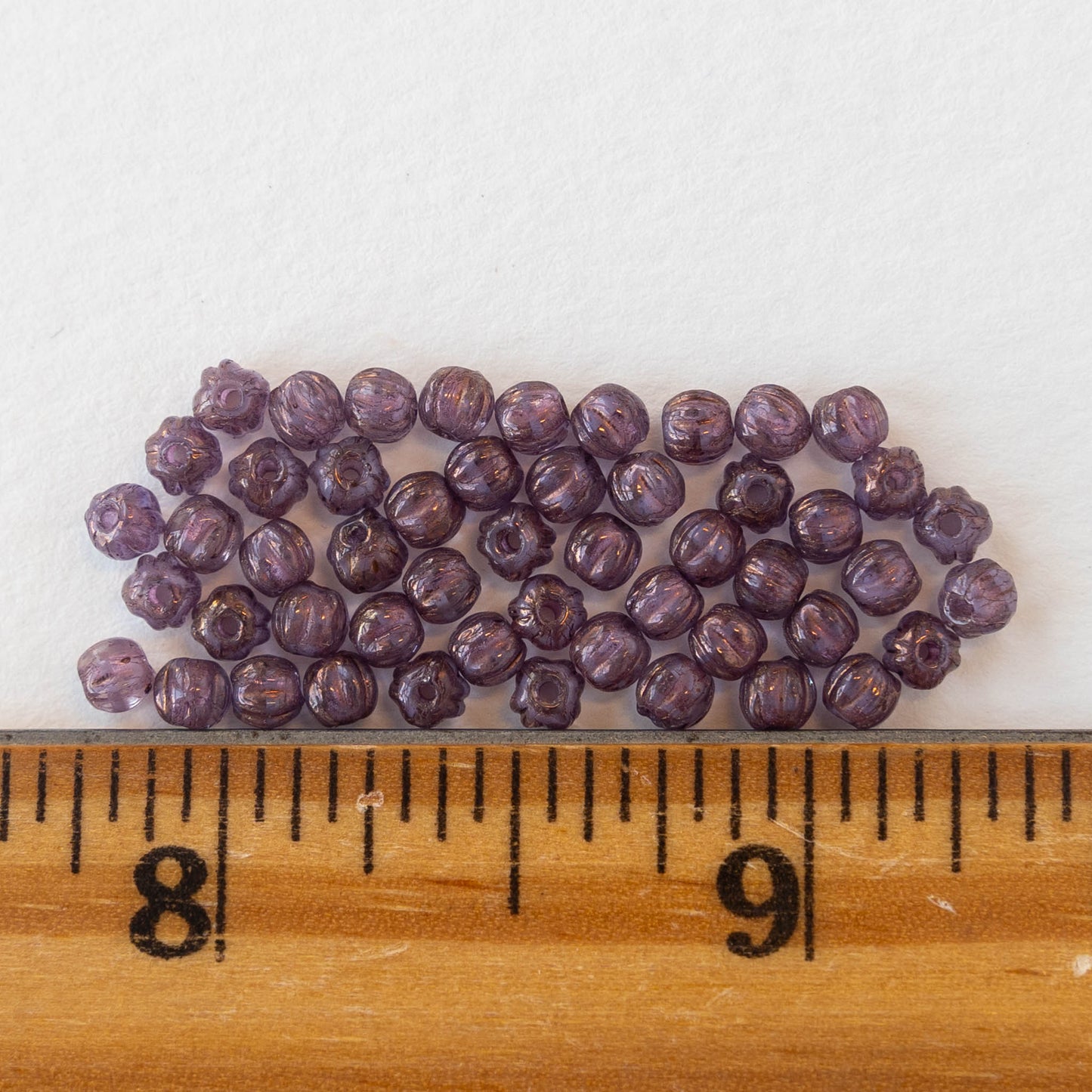 3mm Melon Bead - Violet with Gold Wash - 50 Beads