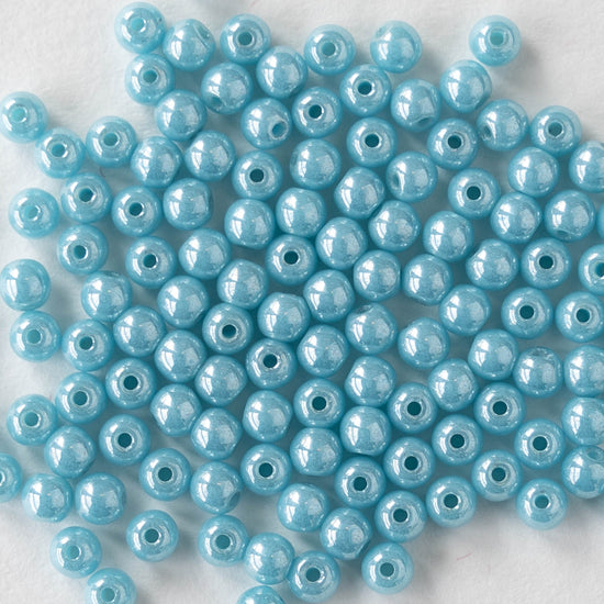 3mm Round Glass Beads - Light Blue Luster - 120 Beads