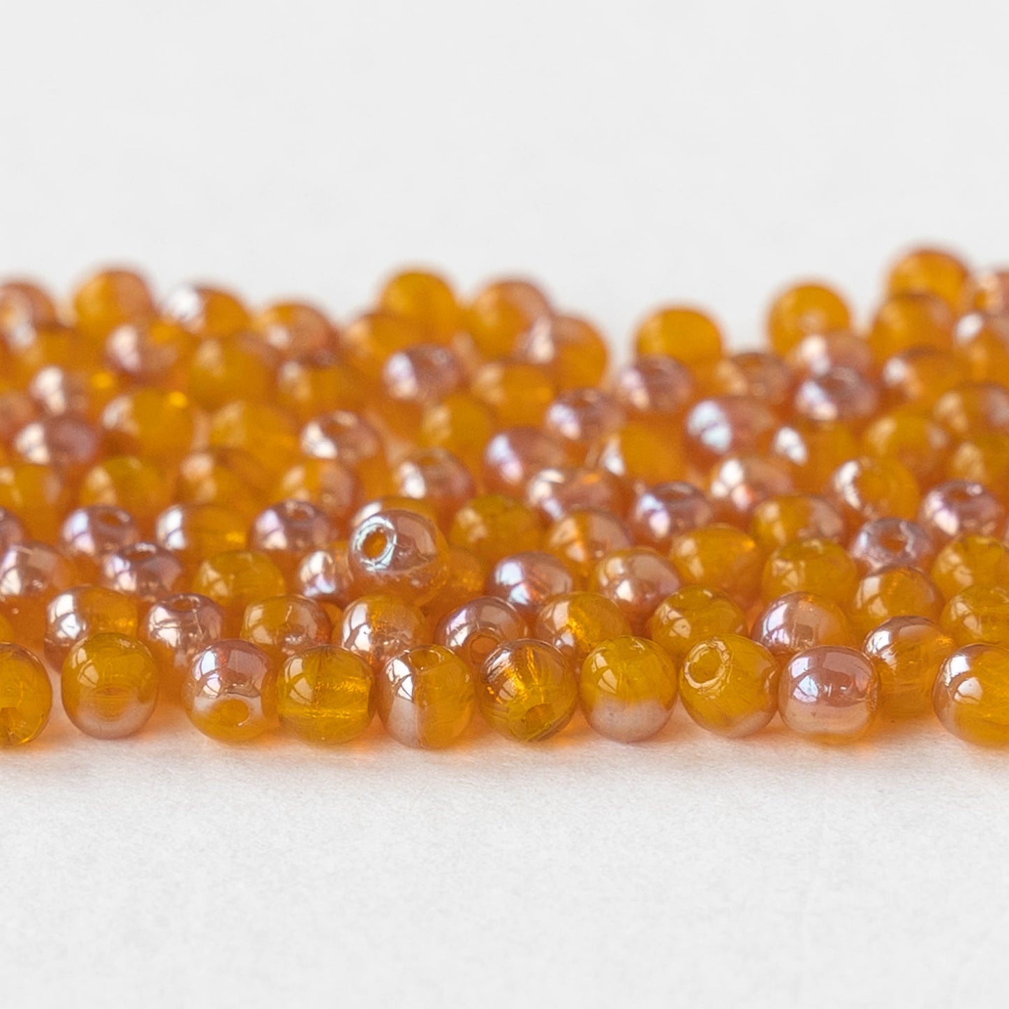 3mm Round Glass Beads - Orange AB - 120