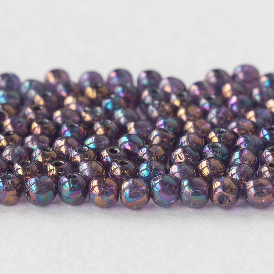 3mm Round Glass Beads - Metallic Purple Blue - 120