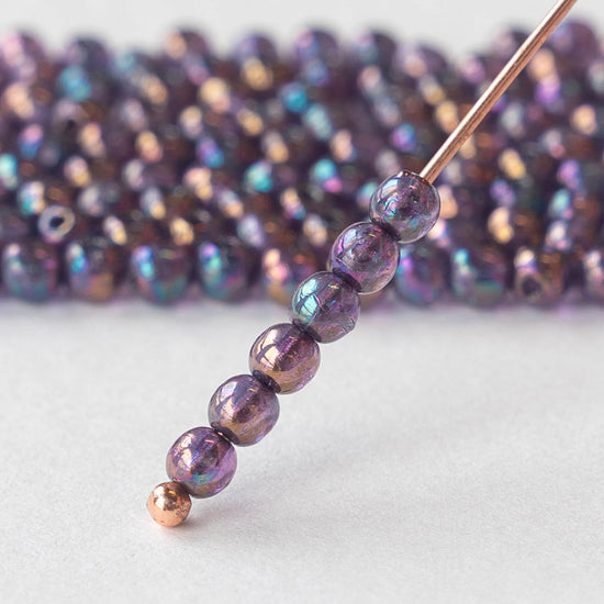 3mm Round Glass Beads - Metallic Purple Blue - 120