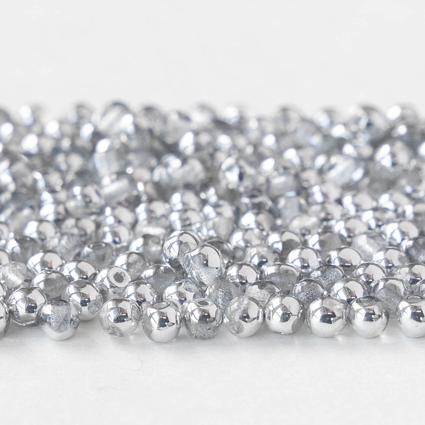3mm Round Glass Beads - Crystal with Silver - 100 Beads
