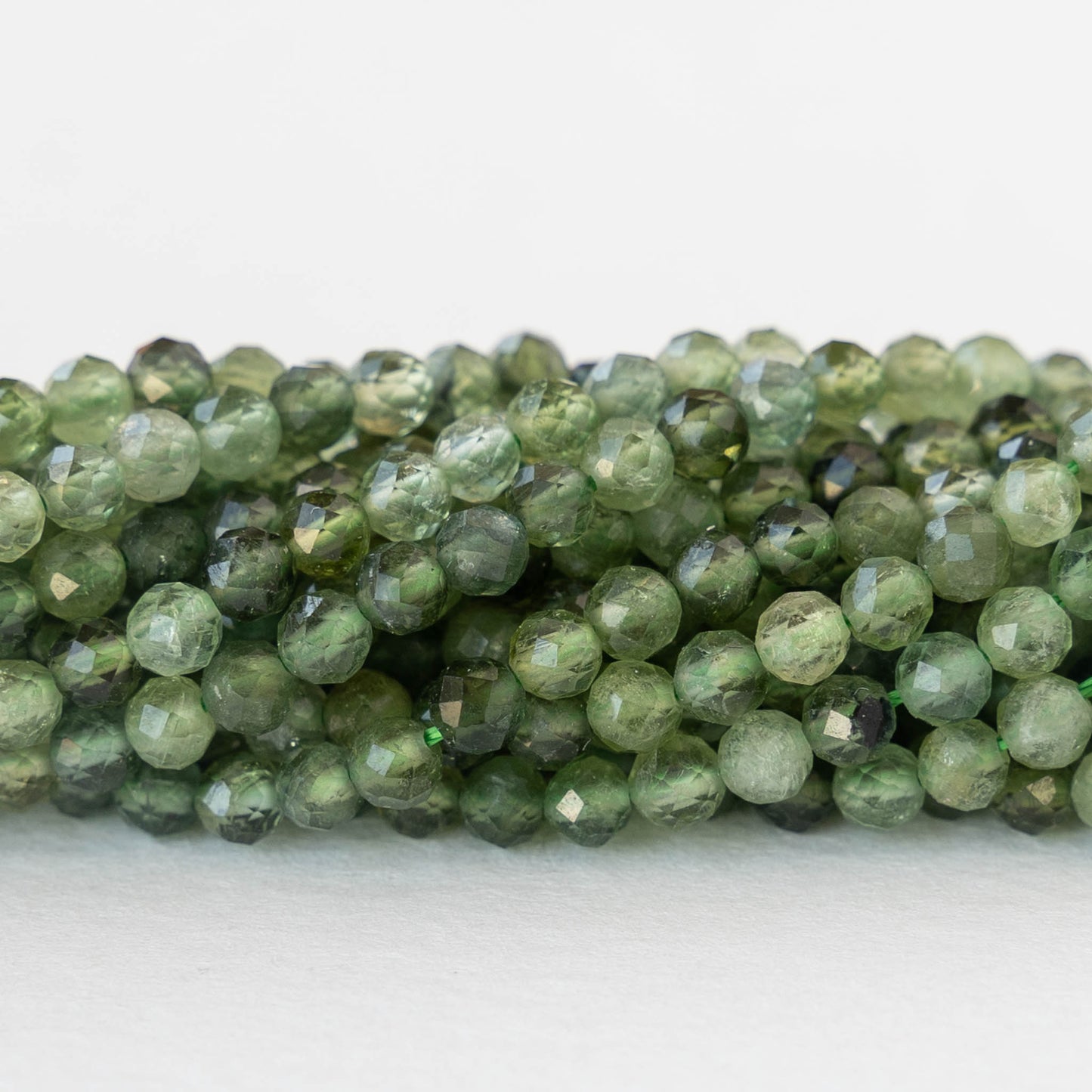 3mm Round Faceted Green Tourmaline - 1 strand