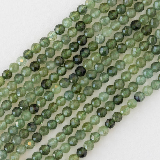 3mm Round Faceted Green Tourmaline - 1 strand
