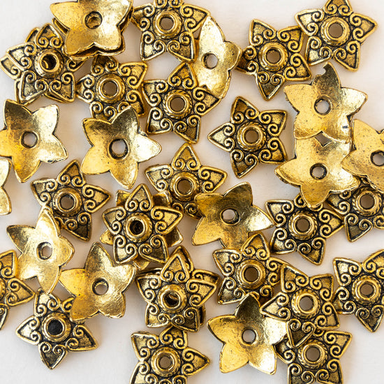 13mm Metal Flower Bead Caps - 30 Pieces