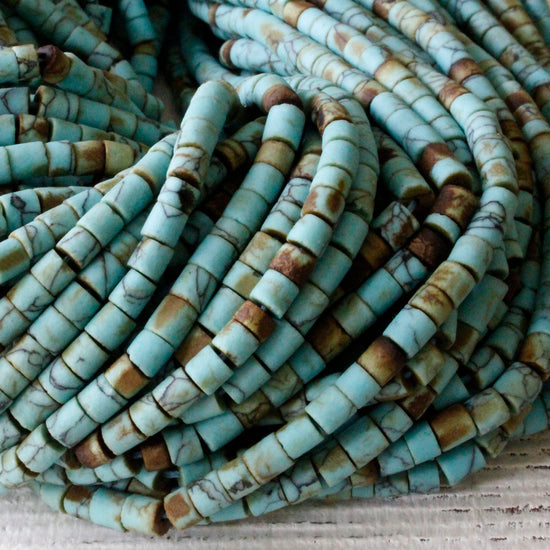 3x4mm Green Turquoise Tube Beads - 13 inches