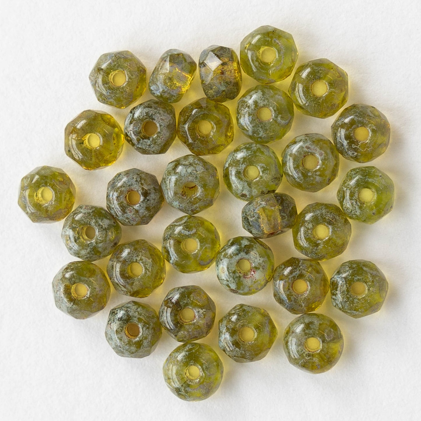 3x5mm Faceted Glass Rondelle Beads - Transparent Olivine Picasso - 30 Beads