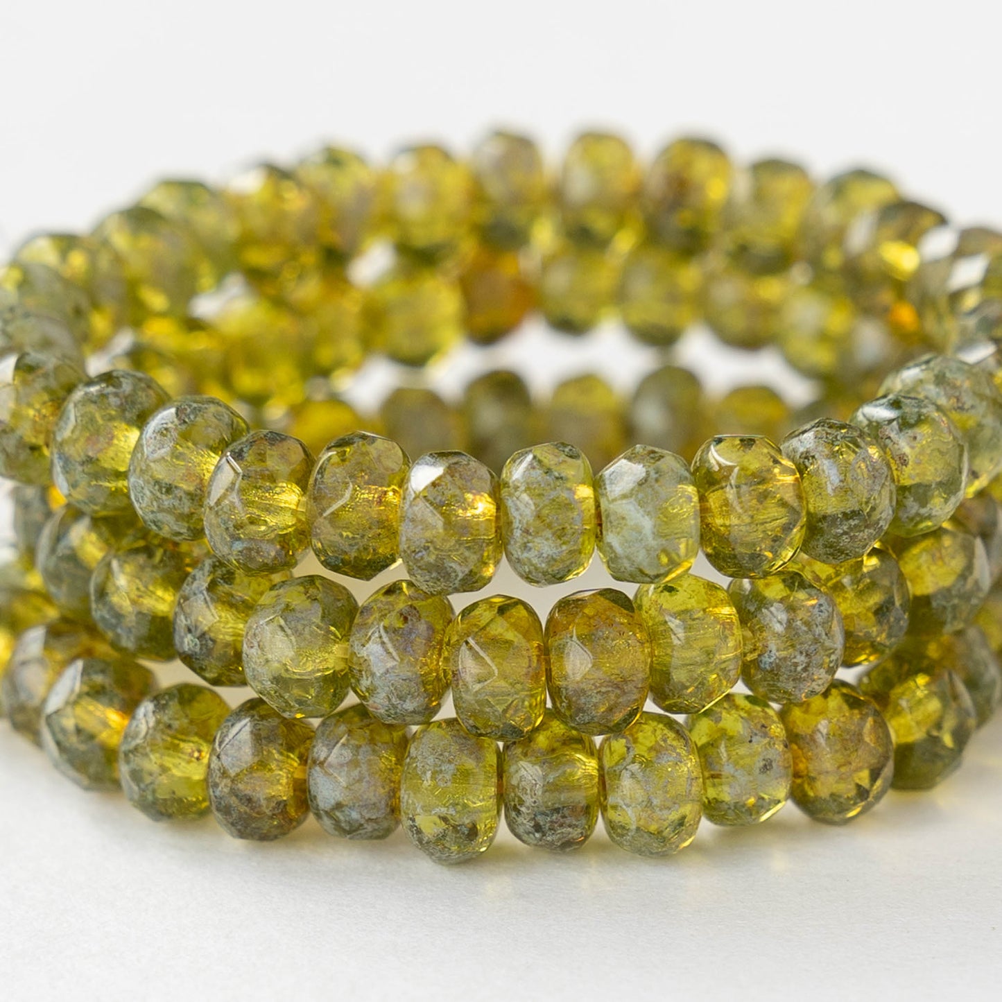 3x5mm Faceted Glass Rondelle Beads - Transparent Olivine Picasso - 30 Beads