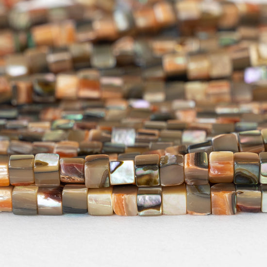 4mm Abalone Shell Cube Beads - 8 inches