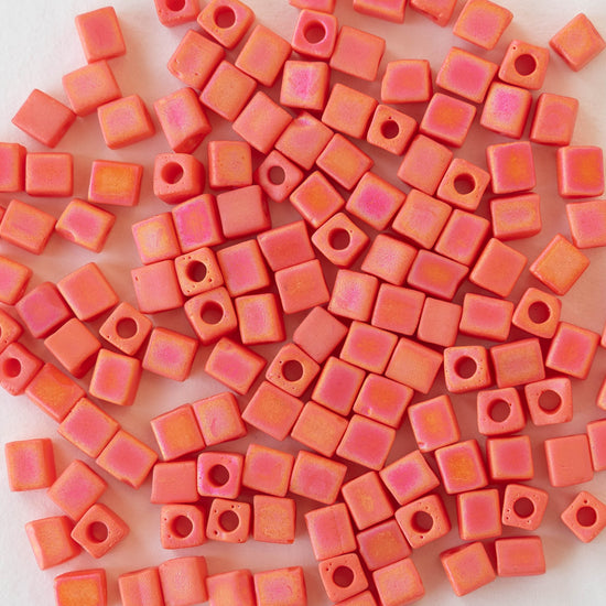 4mm Miyuki Cube Beads  - Opaque Vermillion Orange Matte - 20 grams