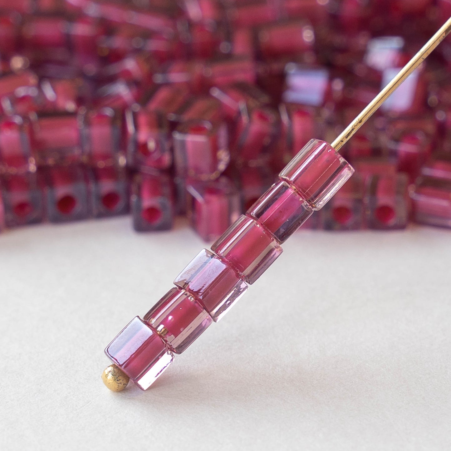 4mm Miyuki Cube Beads  - Rose Lined Amethyst - 20 or 60 grams