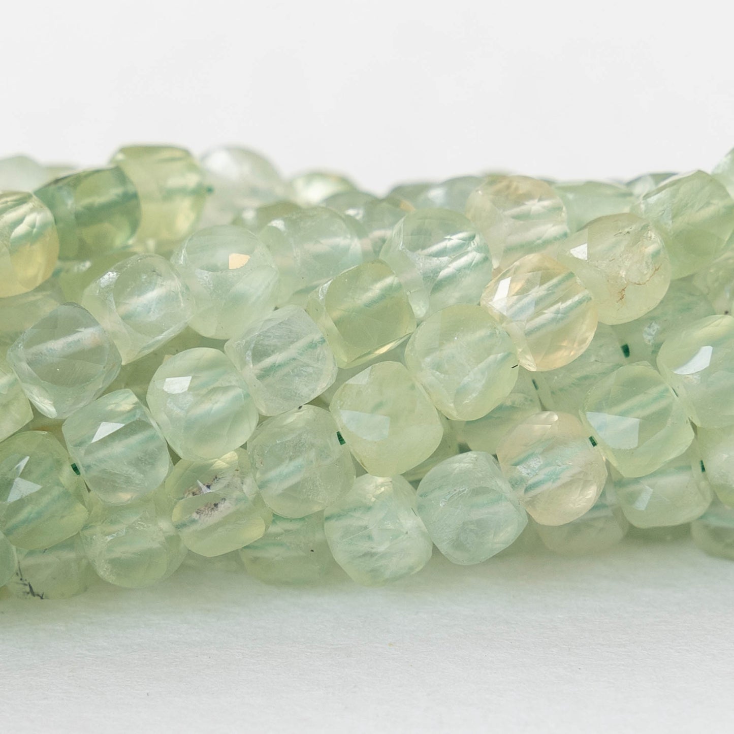 5mm Faceted Cube Beads - Prehnite - 16 inches