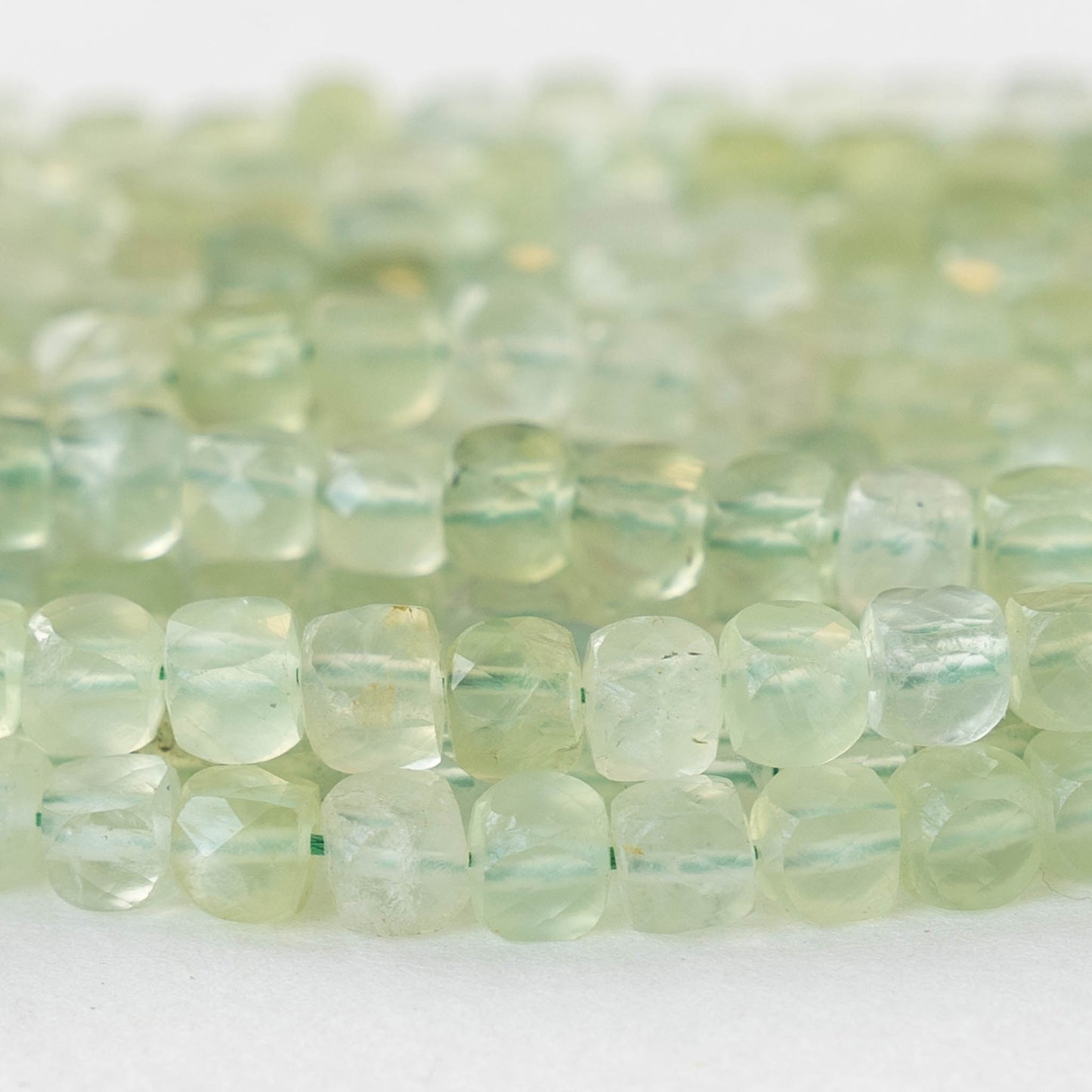 5mm Faceted Cube Beads - Prehnite - 16 inches
