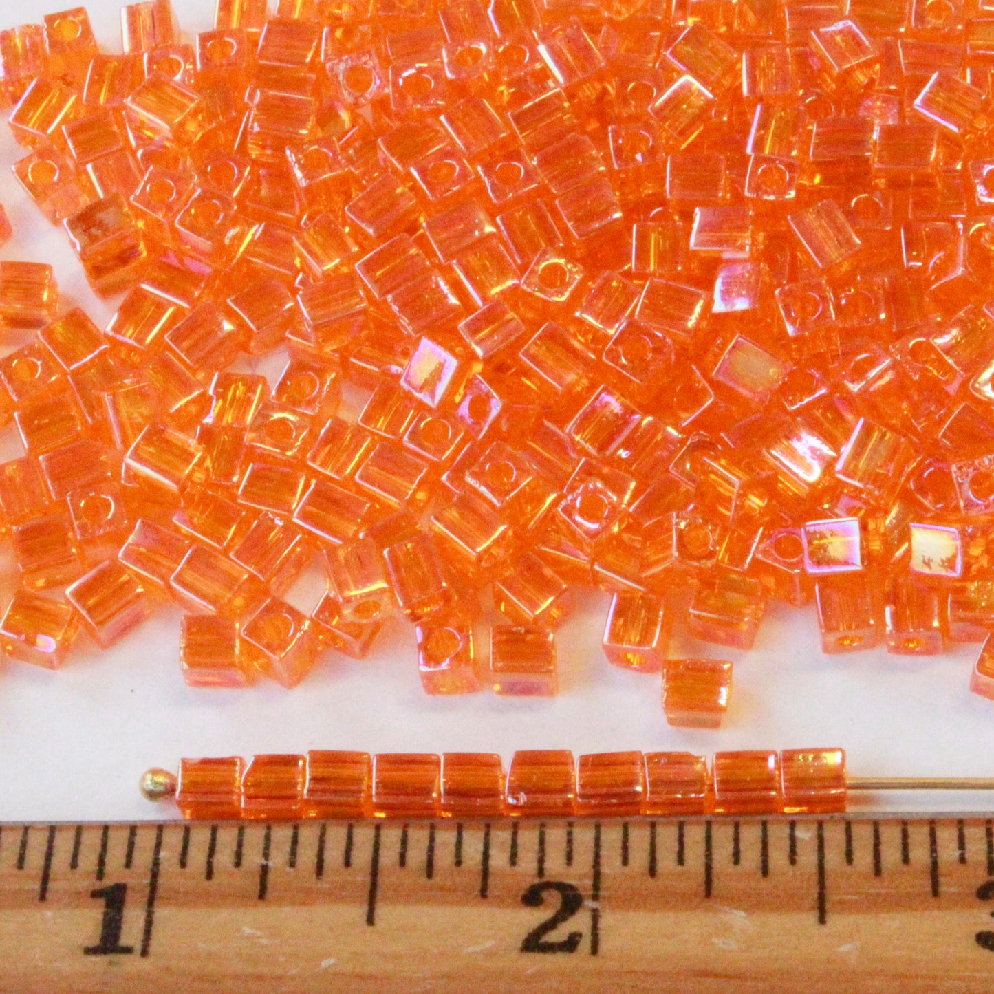 4mm Miyuki Cube Beads  - Hyacinth Orange AB - 20 grams